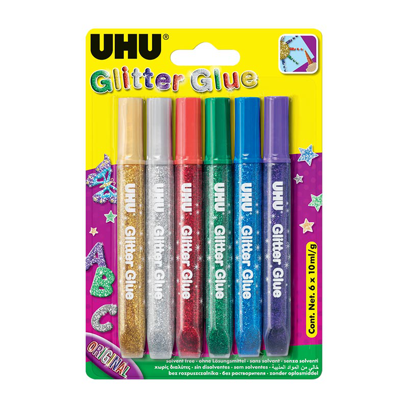 Uhu glitter glue original 6x10ml bl, , medium-null
