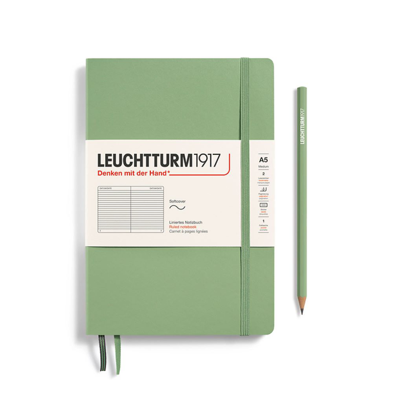 Product image: Notebook medium (a5), softcover, 123 numbered pages, sage, ruled, , medium-null
