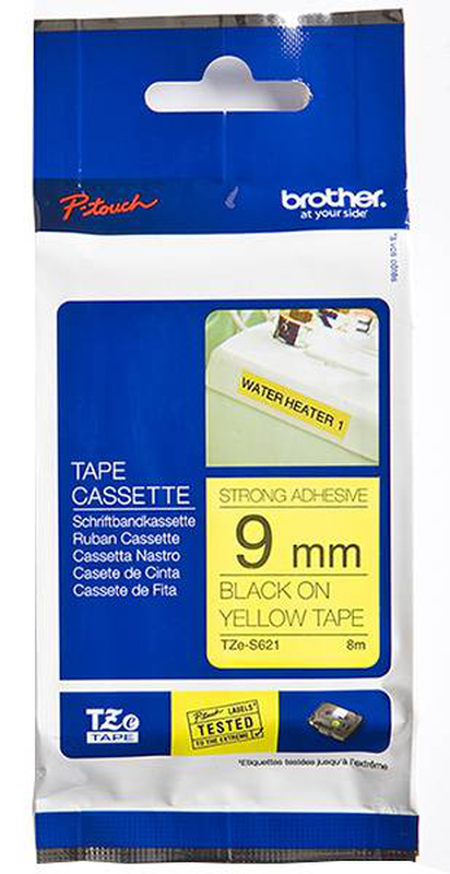 Brother tze-s621 p-touch extra strength laminated label tape 9mm black on yellow 8m for pt-d200 h110 p900-null