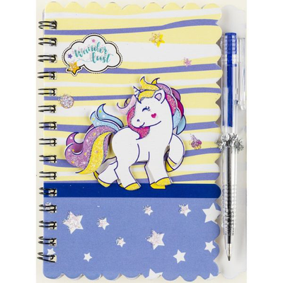 Note book spiral with pen 140x103mm 30sh. "unicorn" (ruled) /opp bag, , medium