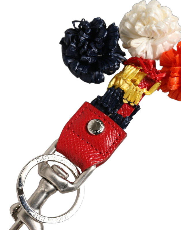 Raffia leather clasp finder chain keyring multicolor-null