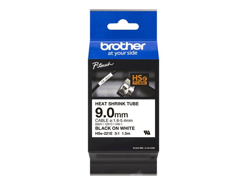 Brother hse-221e / black on white / roll (0.9 cm x 1.5 m) 1 cassette(s) hanging box / heat shrink tube tape / for p-touch pt-d800w, pt-e300, pt-e300vp, pt-e550wvp, pt-p700, pt-p750w, pt-p900w, pt-p950nw, , medium-null