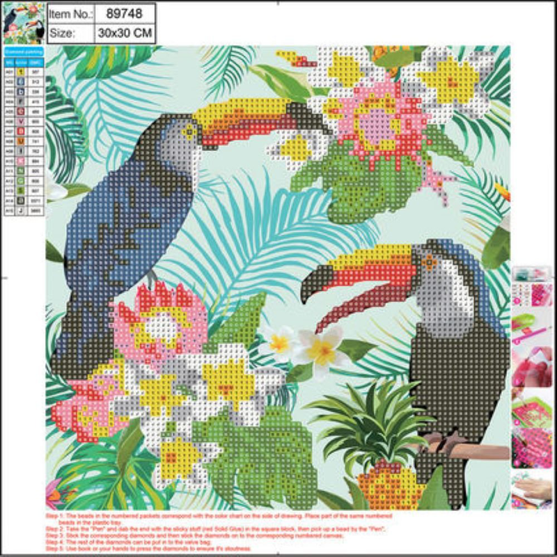 Diamond painting kit toucans 30*30 cm 5d centrum, , medium image number null