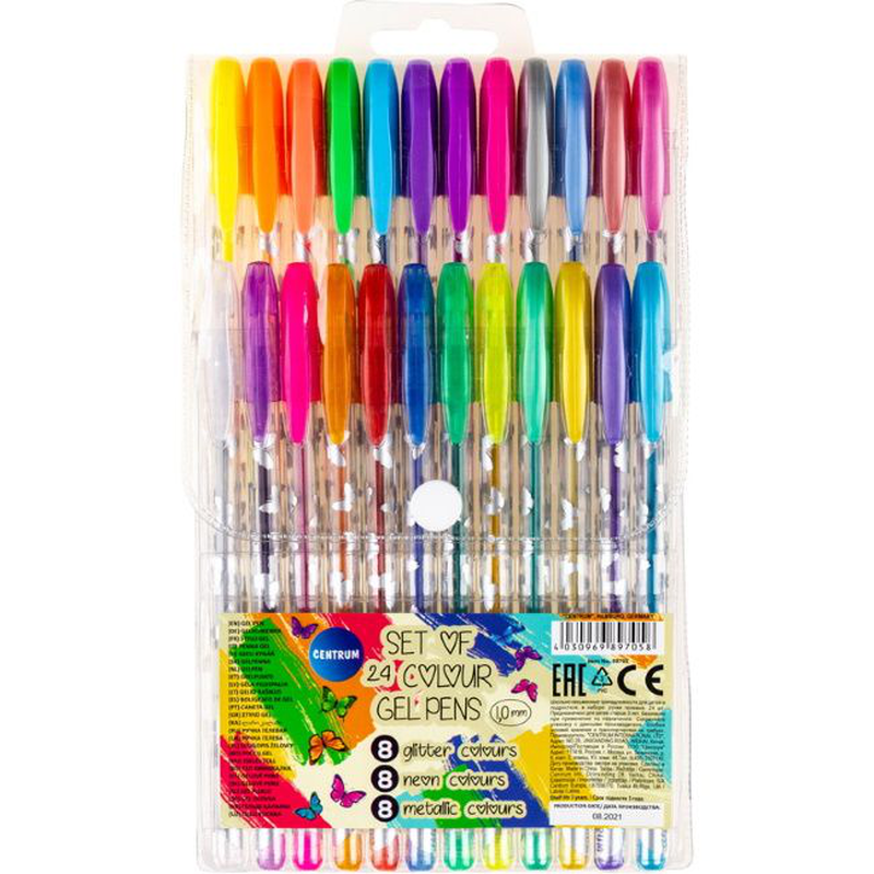 Set of 24 colours gel pens 1.0mm metallic &glitter &neon (refillable) /pvc bag, , medium-null