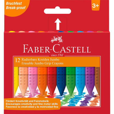 Jumbo grip crayon erasable triangular, wallet of 12 - faber castell, , medium