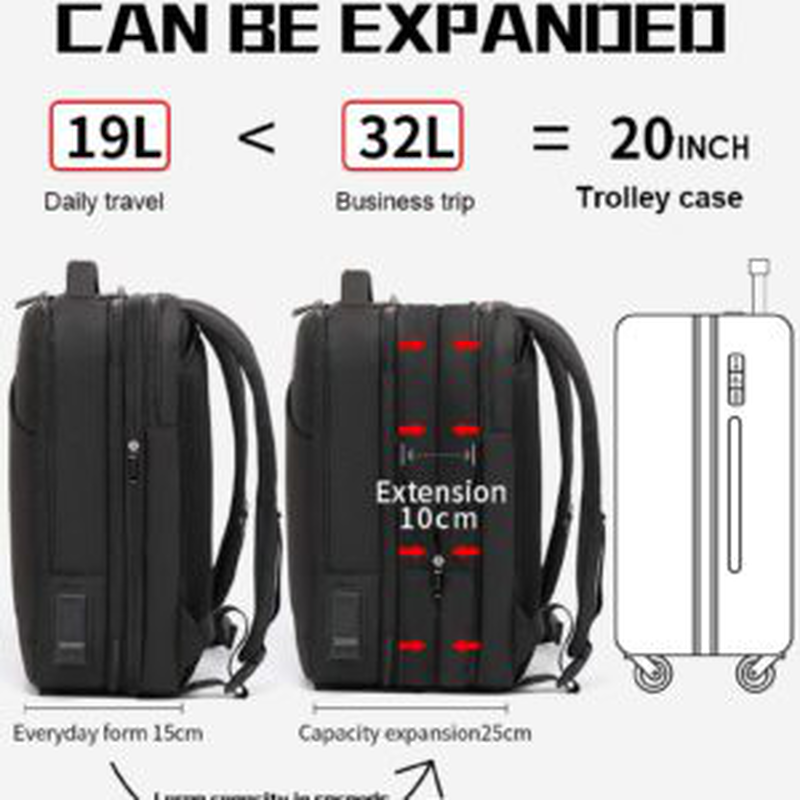 Arctic hunter metropolitan backpack expandable 19l-32l black with USB, audio  15.6"-null