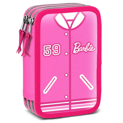 Barbie pink triple filled pencil case - barbie varsity, , medium