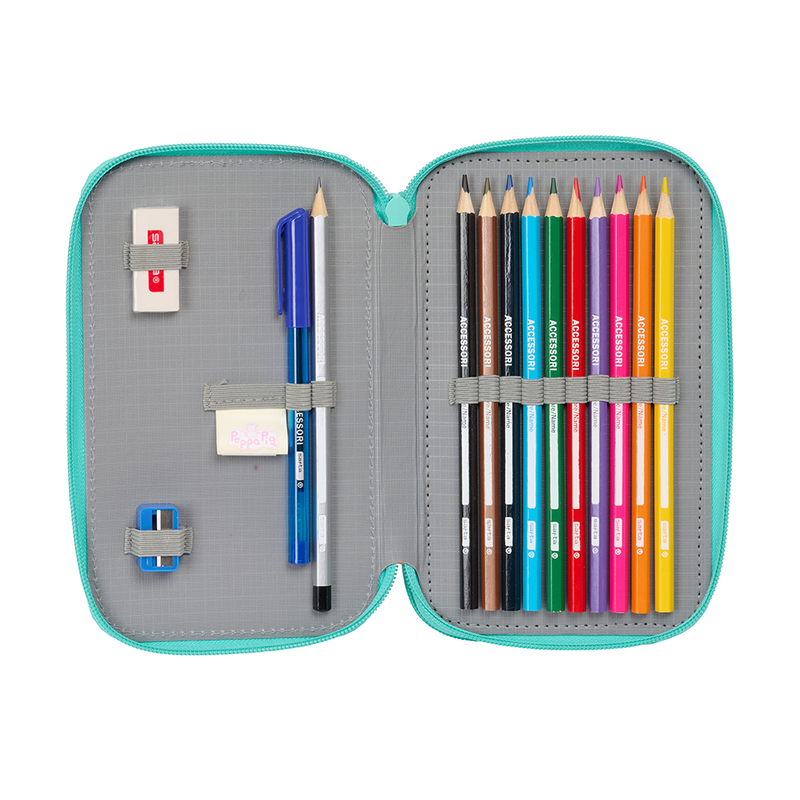 Product image: Safta double zip pencil case 29pcs peppa pig 12.5x19.5x4cm, , medium-null