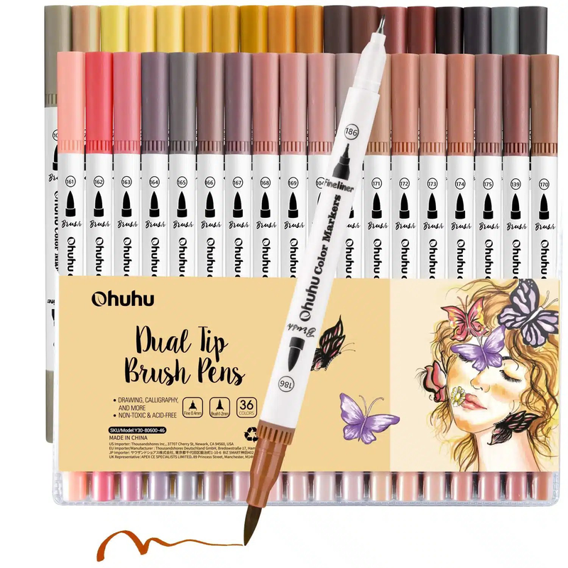 Ohuhu 36 skin tone colours dual tips brush & fineliner color pens, , medium image number null