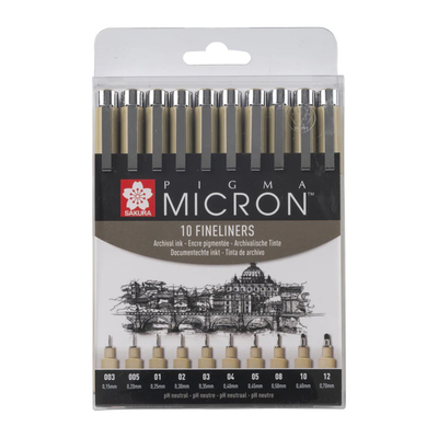 Sakura pigma micron fineliner set | 10 sizes, black, , medium