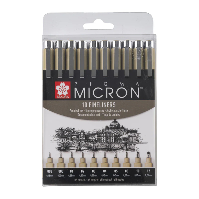 Sakura pigma micron fineliner set | 10 sizes, black, , medium-null