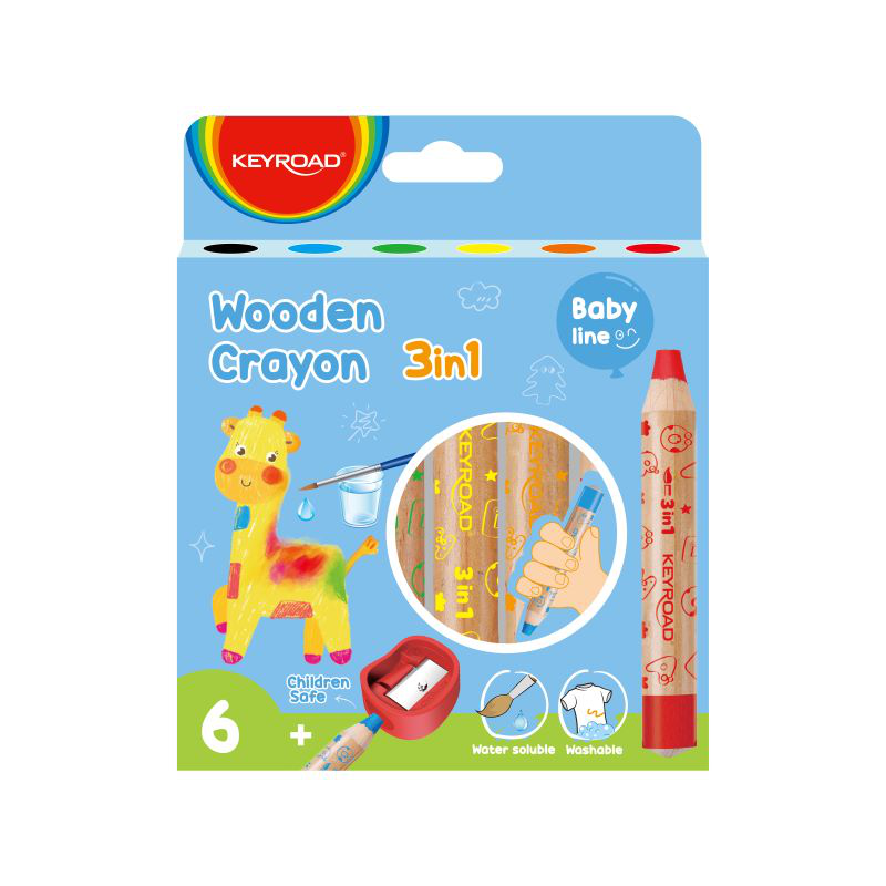 Keyroad premium jumbo 3-in-1 wooden wax crayons, , medium-null