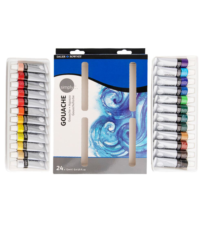 Daler rowney simply artist gouache paint set 24 x 12ml tubes, , medium-null