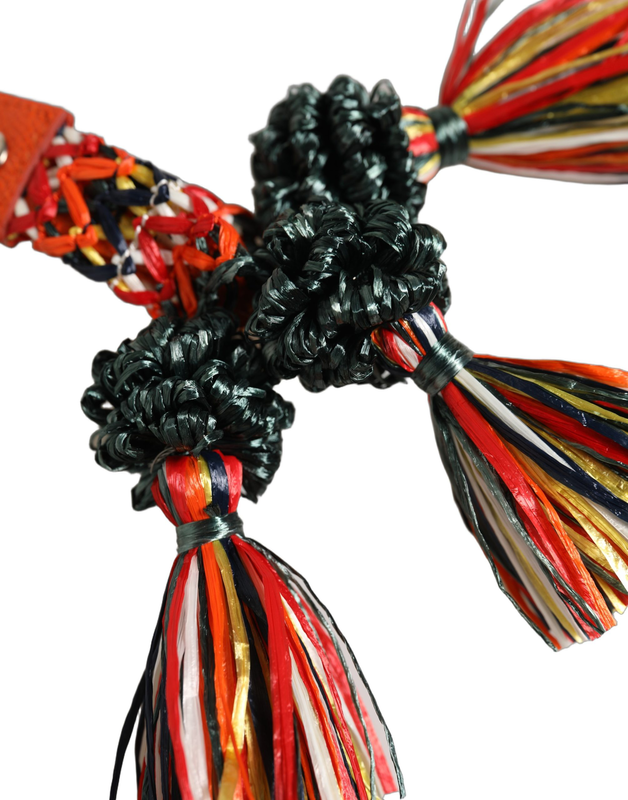 Raffia leather clasp finder chain keyring multicolor-null