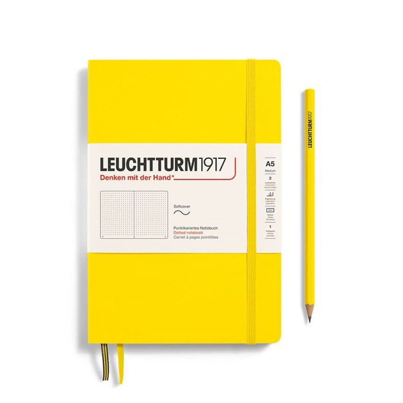 Notebook medium (a5), softcover, 123 numbered pages, lemon, dotted, , medium-null