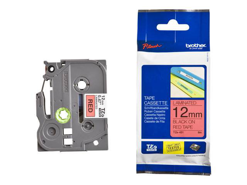 Brother tze431 / black on red / roll (1.2 cm x 8 m) 1 roll(s) laminated tape / for p-touch pt-1005, pt-1010, 1290, d210, d400, d450, d800, e550, h101, h110, p300, p900, p950, , medium-null