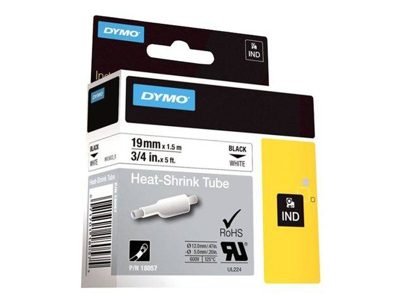 Dymo rhinopro heat shrink tubing / polyolefin / black on white / roll (1.9 cm x 1.5 m) 1 roll(s) sleeves / for rhino 4200, 6000, 6000 hard case kit, , medium-null