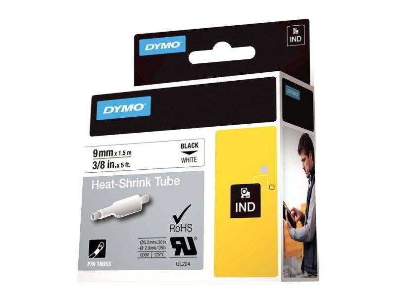 Dymo ind / adhesive / black on white / roll (0.9 cm x 1 m) 1 roll(s) tubing label cartridge / for rhino 4200, 4200 kit, 5200, 5200 hard case kit, , medium-null
