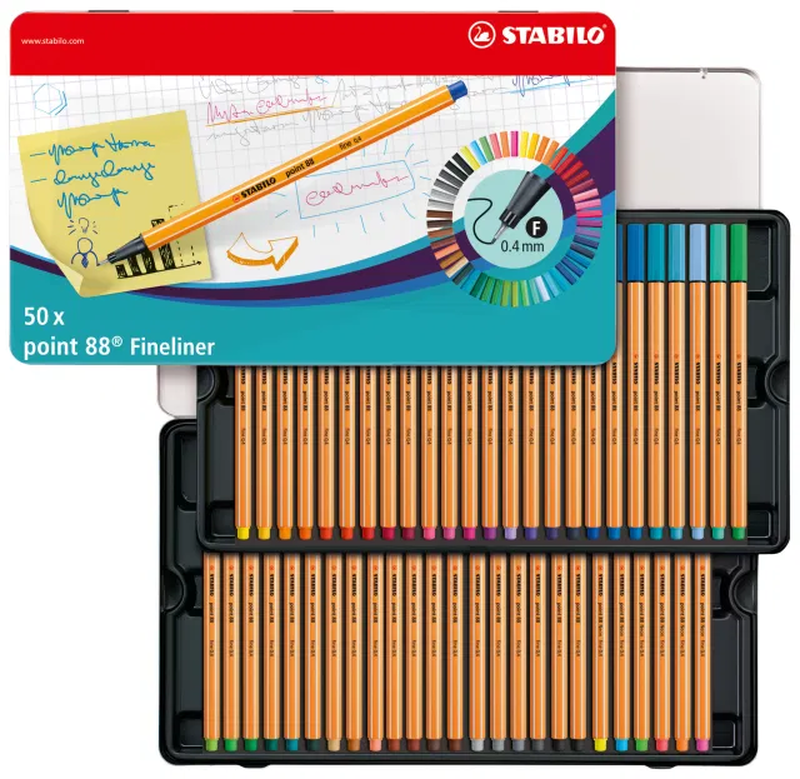 Product image: Fineliner stabilo point 88 metal box with 50 pens, , medium-null