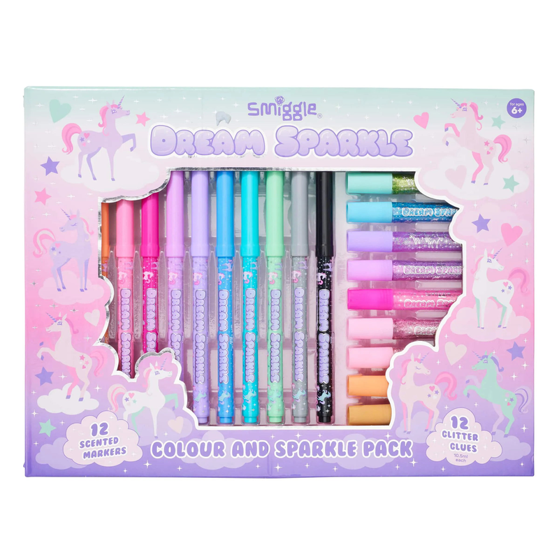 Smiggle dream sparkle colour and sparkle scented markers pack, , medium-null