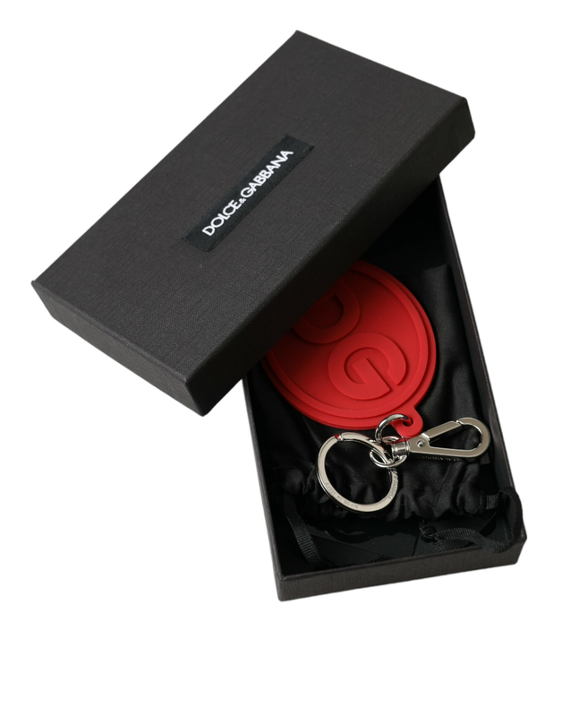 Red rubber dg logo silver brass metal keyring keychain-null