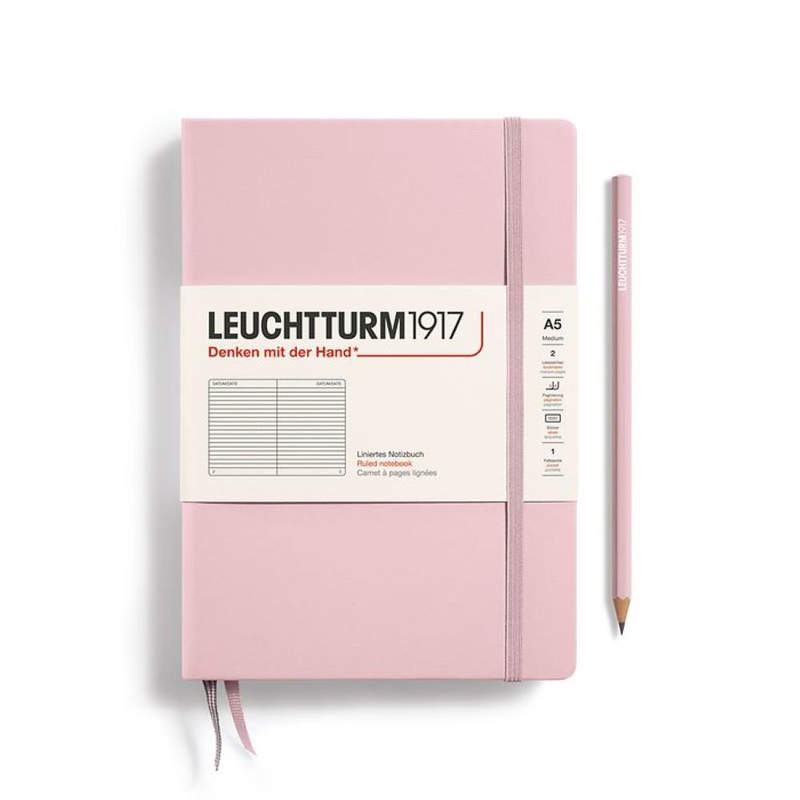 Notebook medium (a5), hardcover, 251 numbered pages, powder,, ruled, , medium-null