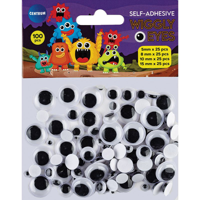 Wiggly eyes plastic 5,8,10,15mm 25pcs each size with adhesive backside total 100 pieces, , medium