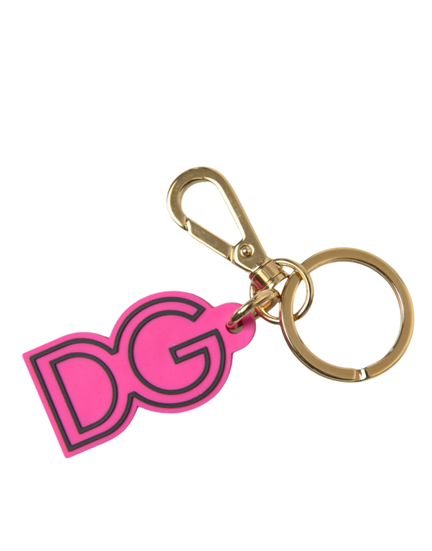 Pink rubber gold tone metal dg logo keyring keychain-null