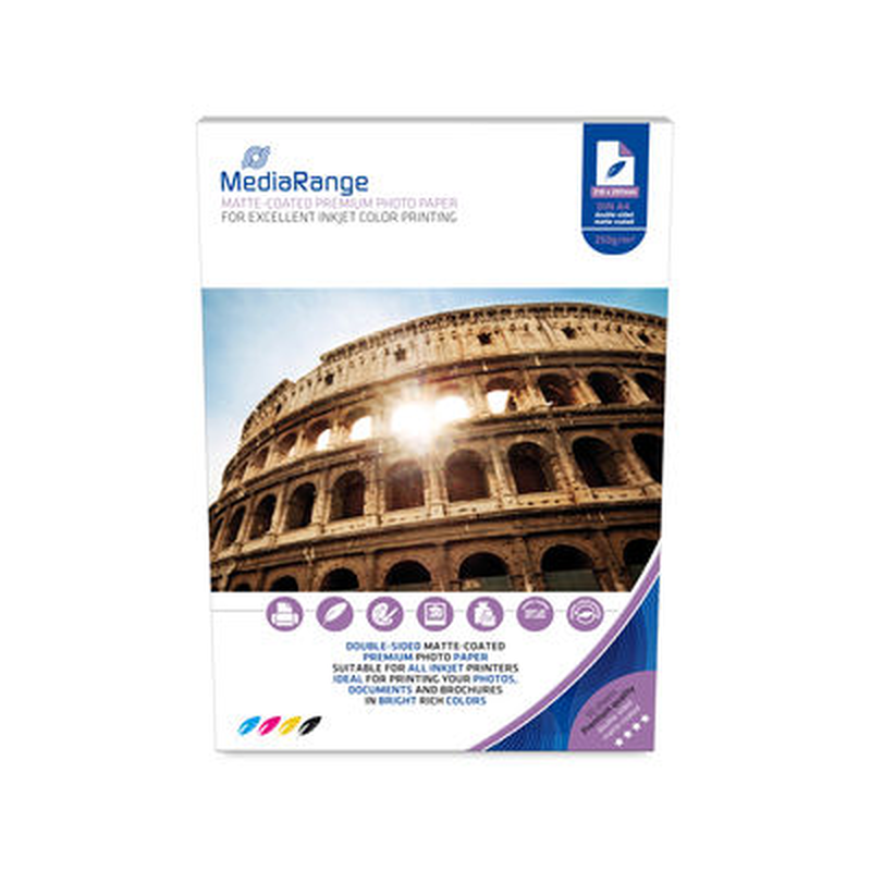 Mediarange 210 x 297mm photo paper for inkjet printers, matte-coated, 250g, , medium-null