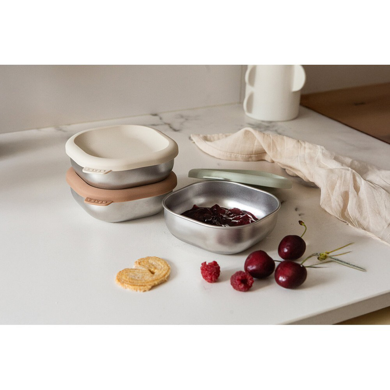 Beaba multi-purpose stainless steel lunch boxes 3pcs - natural set, , medium-null