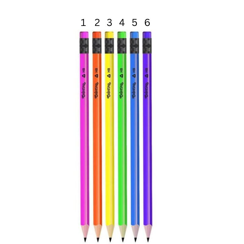 Colorino triangular pencil with eraser hb neon 39972, , medium-null