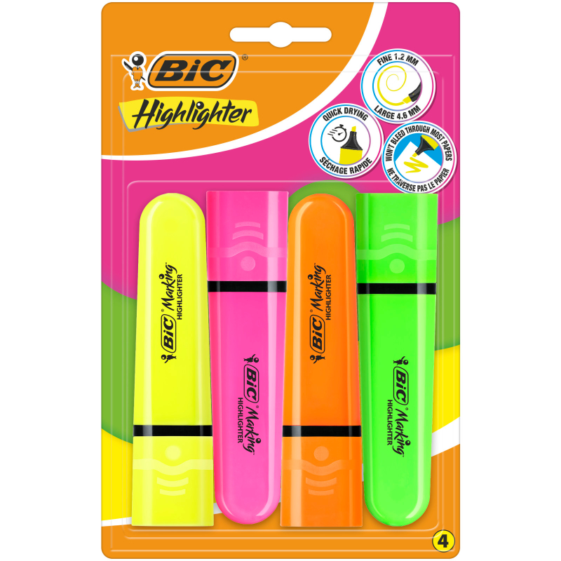 Product image: Bic υπογραμμιστης με κλιπ μυτη λοξη 1.7-4.8mm - αναμεικτα χρωματα, , medium-null