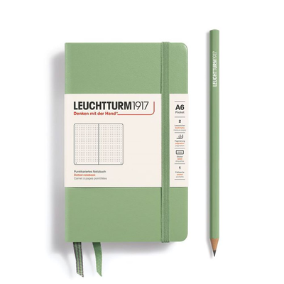 Notebook pocket (a6), hardcover, 187 numbered pages, sage, dotted, , medium