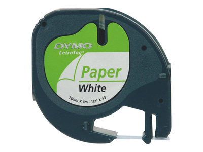 Dymo letratag / paper / black on white / roll (1.2 cm x 4 m) 1 cassette(s) tape / for letratag lt-100h, lt-100t, , medium