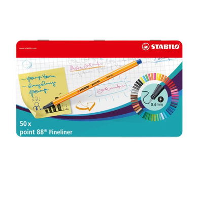 Fineliner stabilo point 88 metal box with 50 pens, , medium