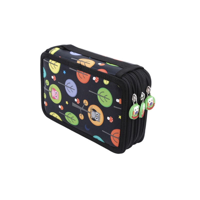Product image: Κασετίνα κουκουβάγια με 3 θήκες μαύρο, , medium-null