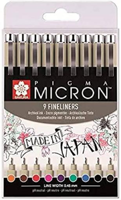 Sakura pigma micron fineliners - set of 9 colours