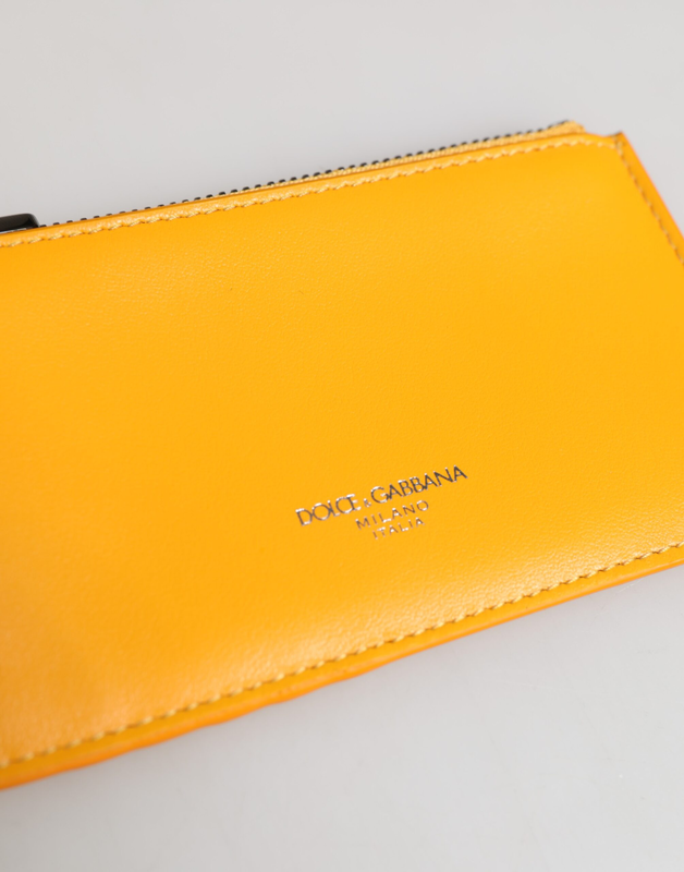 Yellow orange leather credit card key holder clip on wallet-null