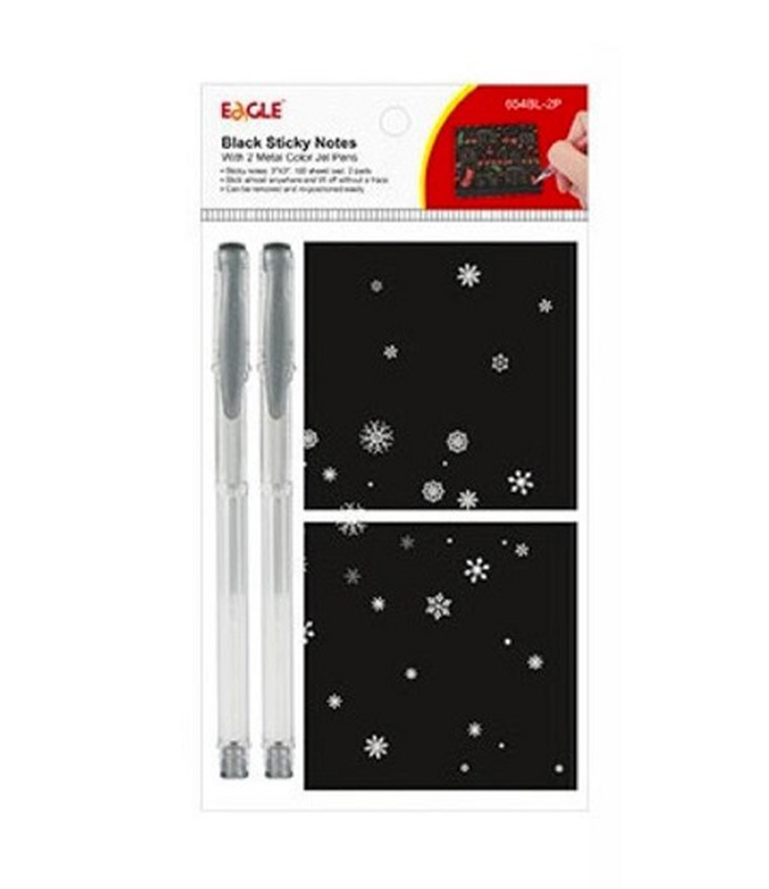 Eagle sticky notes set 75x75mm 100 sh black with 2 pens, , medium-null