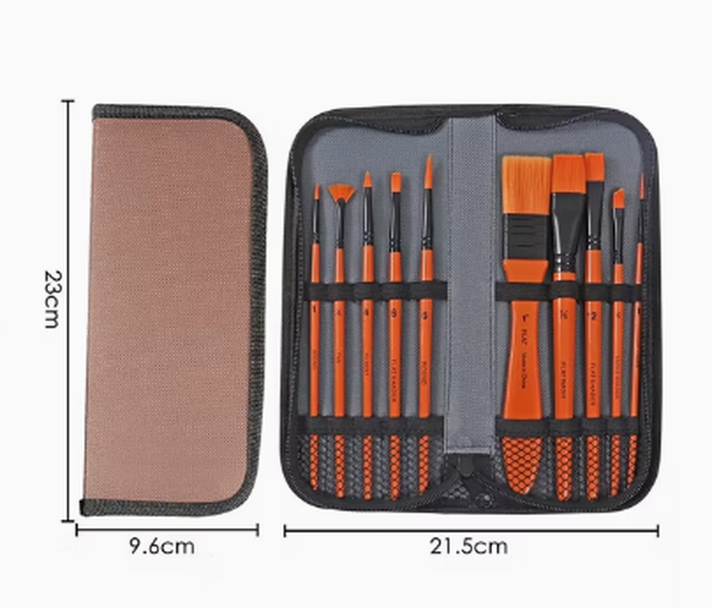Wooden brush set x10 orange hair water color brushes set foska, , medium-null