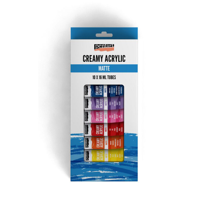 Creamy acrylic matte set 10x16ml tubes, Set Colors(black,brown,green,blue,purple,rose,red,orange,yellow,white ), medium