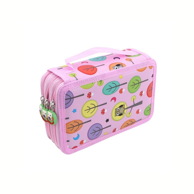 Product image: Κασετίνα κουκουβάγια με 3 θήκες ρόζ, , medium-null