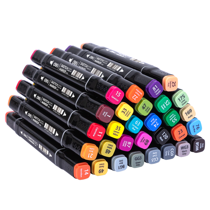Deli twin sketch markers 30 colours bag set, , medium image number null