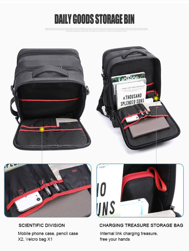 Arctic hunter kingston backpack expandable 19l-32l black with USB, audio  15.6" Airline approved-null