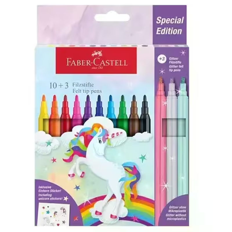 Felt tip pen unicorn wallet of 10+3, , medium-null