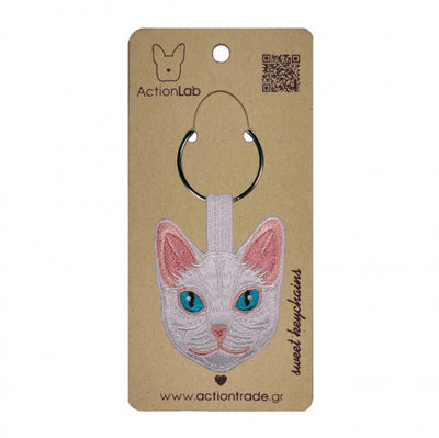 Keyring white cat, , medium