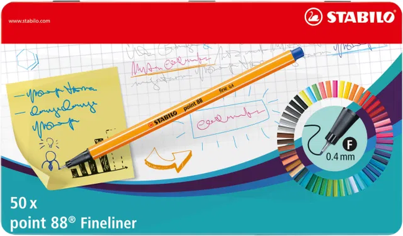 Fineliner stabilo point 88 metal box with 50 pens, , medium-null