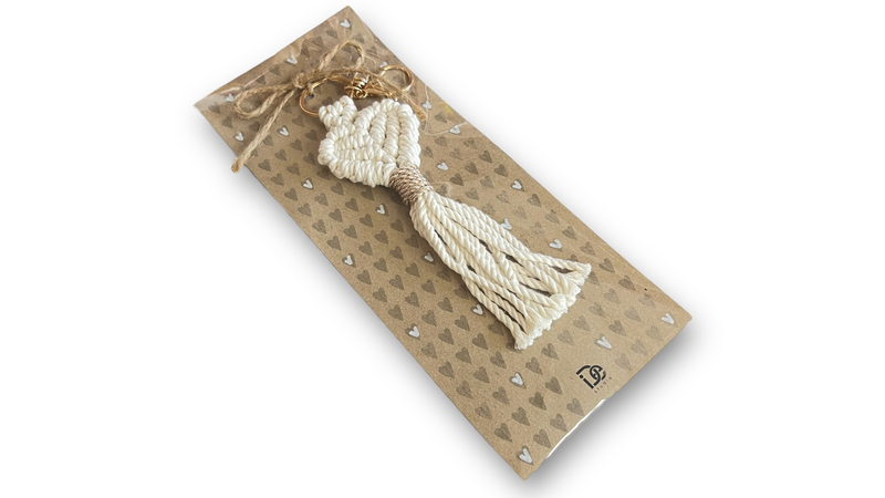 Macram&eacute; heart keychain - ivory, , medium-null