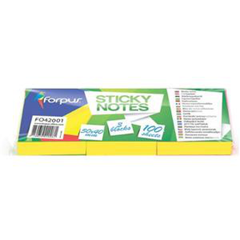 Forpus sticky notes yellow sheets 50x40mm 3pcs x 100sheets, , medium-null
