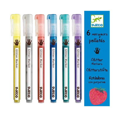 6 glitter markers, , medium